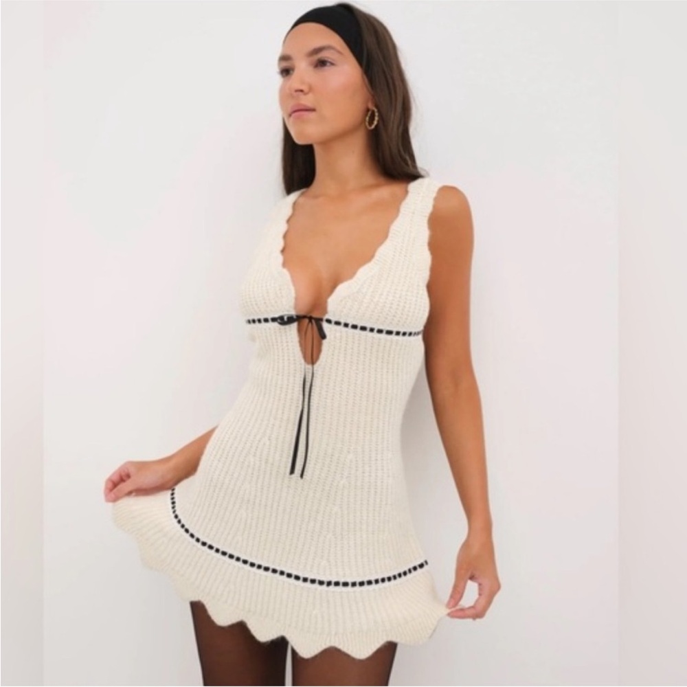 For Love and Lemons Jade Mini Dress with Black Trim